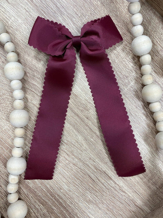 Scalloped Long Tail Bow with Alligator Clip