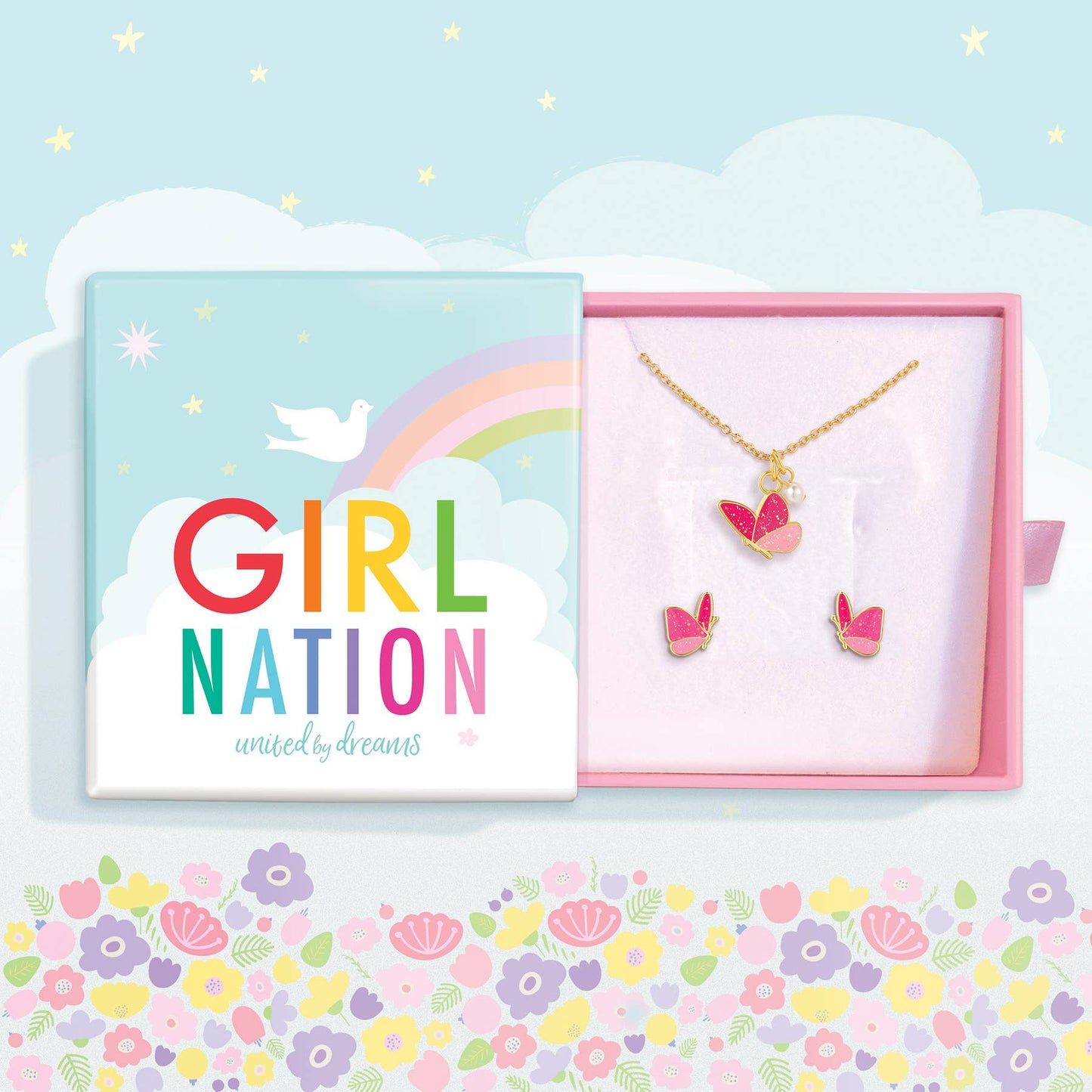 Sweet Petite Necklace and Studs Gift Set | Glitter Butterfly